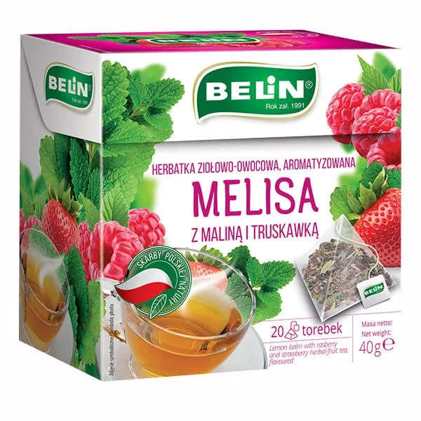 Belin Melissa cu zmeură și căpșuni, ceai de plante și fructe, aromat, 2 g x 20 pliculețe — preț și oferte