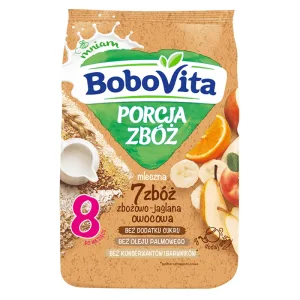 BoboVita Porcja Zbóż terci de cereale-ouă 7 cereale, fructe, lapte, fără zahăr adăugat, după 8 luni, 210 g