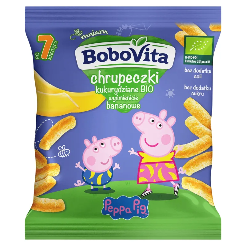BoboVita Peppa Pig Corn Crisps Bio, banane delicioase, după 7 luni, 20 g — preț și oferte