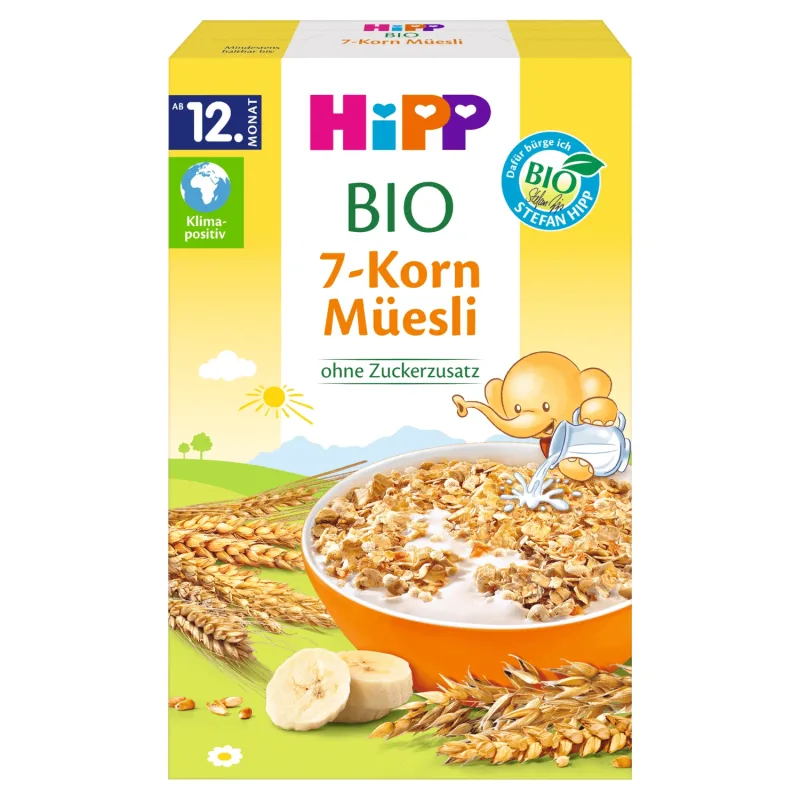 HiPP Musli 7 cereale Bio, banane, fără zahăr adăugat, de la 12 luni, 200 g — preț și oferte