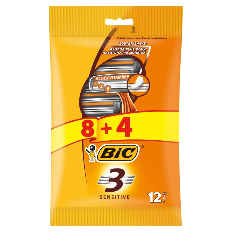 BIC 3 Sensitive Pouch, aparat de ras pentru bărbați, trei lame, 12 bucăți — preț și oferte