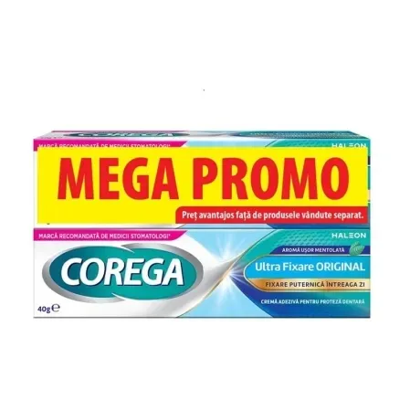 Crema adeziva pentru proteza dentara Corega Ultra Fixare Original, 2 x 40g — preț și oferte