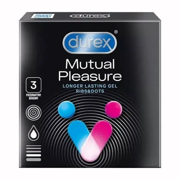 Durex Mutual Pleasure, prezervative cu lubrifiant de îmbunătățire a actului sexual, cu nervuri și conducte, 3 bucăți — preț și oferte