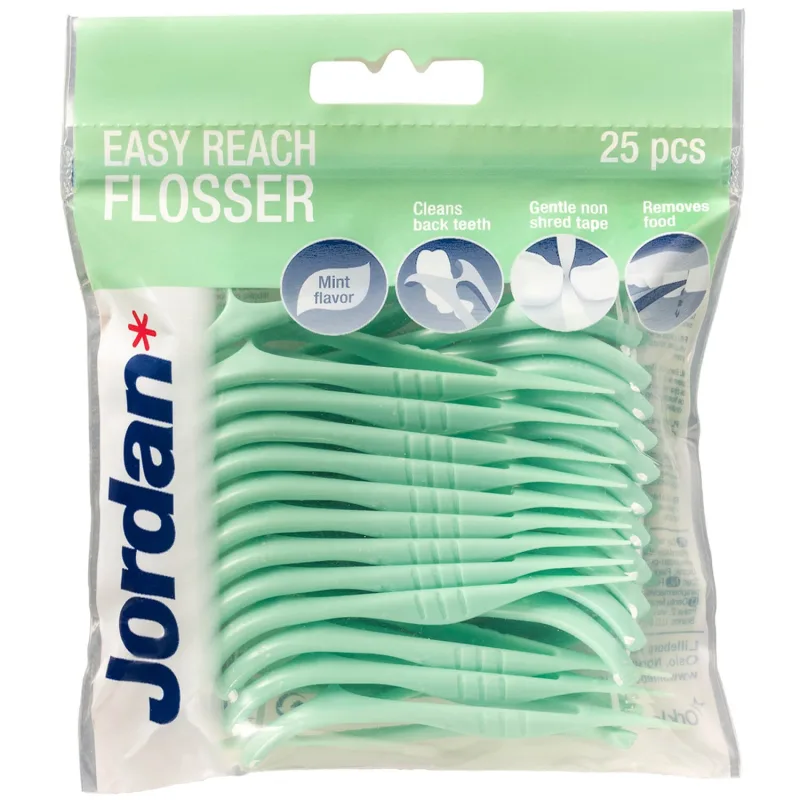 Jordan Easy Reach Flosser, ață dentară și scobitori 2 în 1, mentă, 25 bucăți — preț și oferte