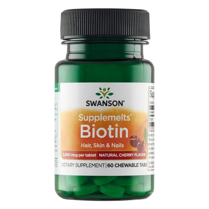 Swanson Biotin Supplemelts, biotină 5000 µg, aromă de cireșe, 60 comprimate masticabile — preț și oferte