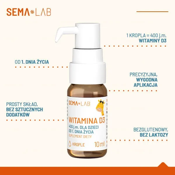 SEMA Lab Vitamina D3 400 UI pentru copii din ziua 1, picături, 10 ml — preț și oferte