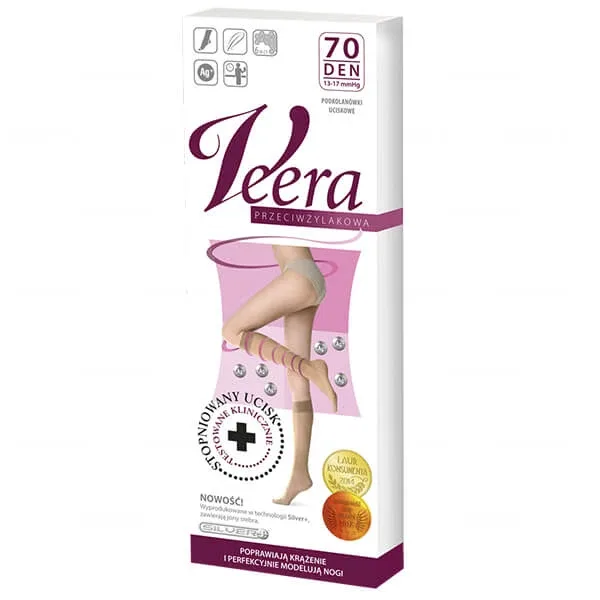 Veera Przeciwżylakowa, șosete de compresie până la genunchi, 70 den, mărimea 1/2, negru — preț și oferte