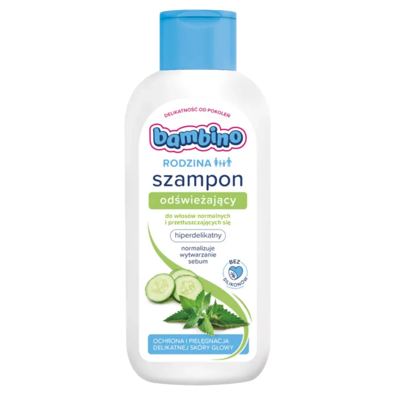 Bambino Family, șampon răcoritor pentru păr normal și gras, hiper-delicat, de la 3 ani, 400 ml — preț și oferte