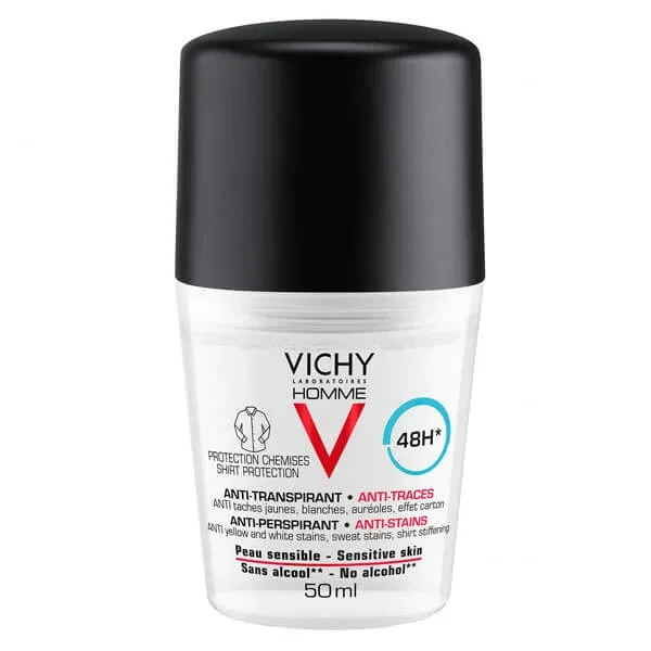 Vichy Homme, roll-on 48h antiperspirant pentru bărbați, împotriva urmelor de pe haine, 50 ml — preț și oferte