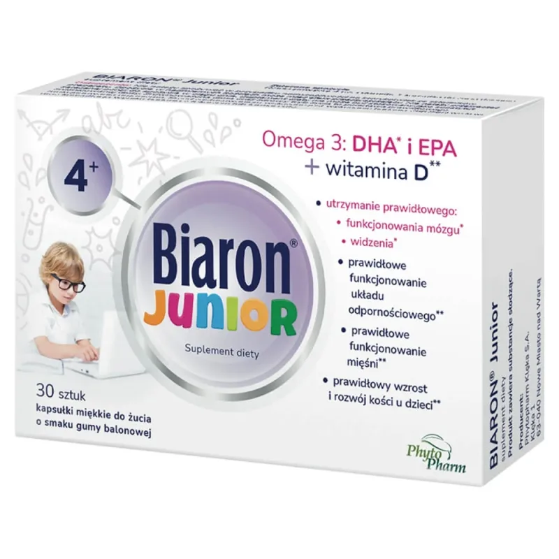 Biaron Junior, pentru copii peste 4 ani și adulți, aromă de fructe bubblegum, 30 capsule de mestecat Phytopharm — preț și oferte