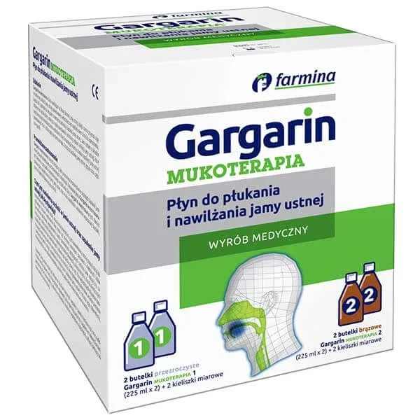 Gargarin Mucotherapy, apă de gură și hidratant bucal, 4 x 225 ml — preț și oferte