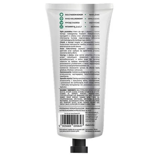 Botanic Help, cremă de mâini hidratantă și revitalizantă cu ulei de cânepă, 100 ml — preț și oferte