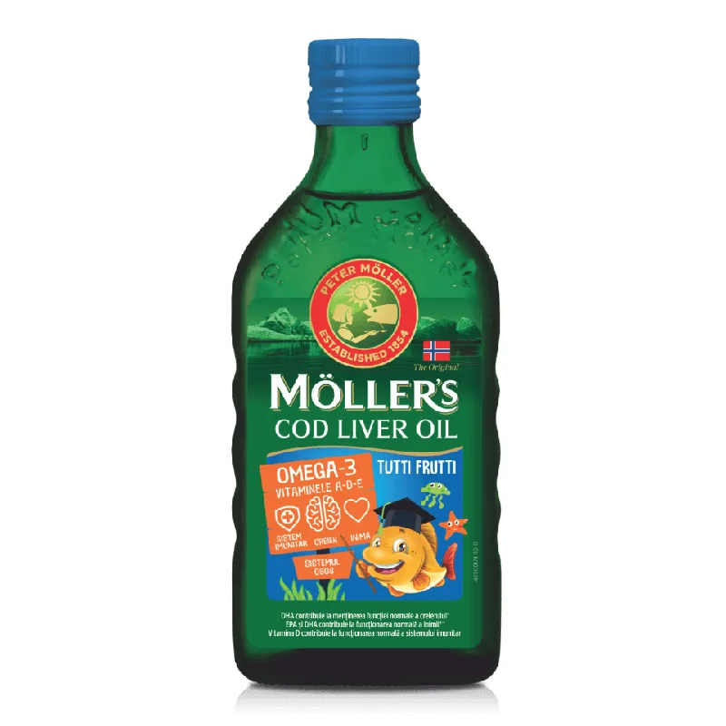 Ulei din ficat de cod cu aroma de Tutti Frutti pentru copii, 250 ml, Moller's — preț și oferte