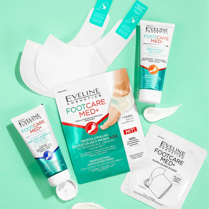 Eveline Cosmetics Foot Care Med+, mască profesională exfoliantă S.O.S. pentru călcâie calusate, calusate și uscate, 1 pereche — preț și oferte