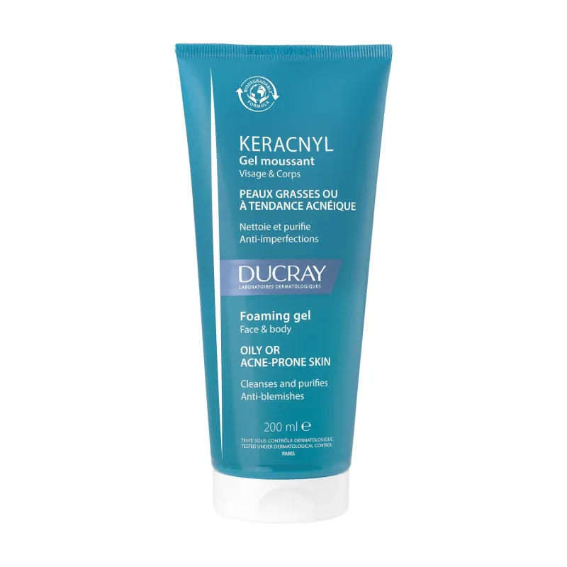 Ducray Keracnyl, gel spumant pentru față și corp, 200 ml — preț și oferte