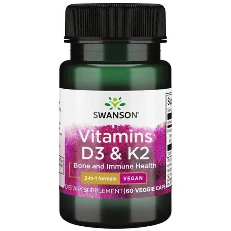 Swanson Vitamine D3 &amp; K2, vitamina D 2000 UI + vitamina K 75 µg, 60 capsule vegetariene — preț și oferte