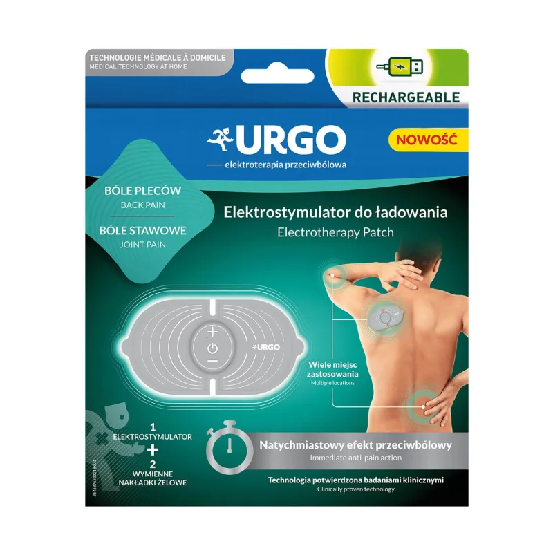 Urgo TENS, electrostimulator reîncărcabil + 2 tampoane de gel schimbabile — preț și oferte