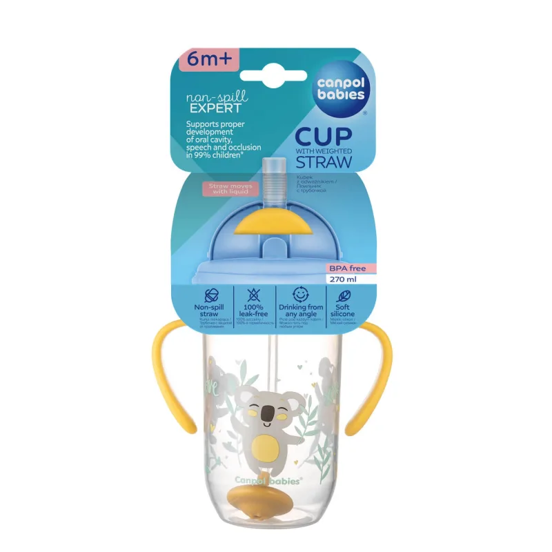 Canpol Babies, pahar cu picurare cu tub și greutate, Animale exotice, galben, 56/606, de la 6 luni, 270 ml — preț și oferte