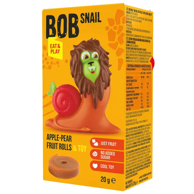 Bob Snail Eat &amp; Play Gustare de fructe, măr, pară, 20 g + jucărie — preț și oferte