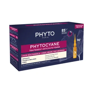 Phyto Phytocyane, tratament împotriva căderii părului pentru femei, fiole reactive, 12 unități