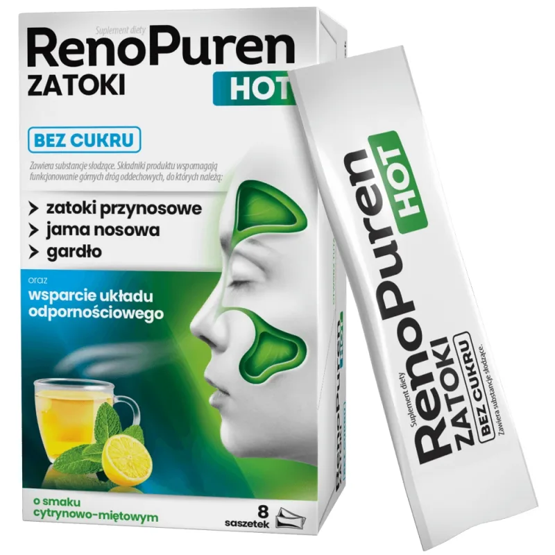 RenoPuren Zatoki Hot fără zahăr, aromă de lămâie și mentă, 8 pliculețe — preț și oferte