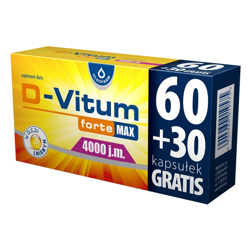 D-Vitum Forte Max 4000 UI, 60 capsule + 30 capsule gratuite Oleofarm — preț și oferte