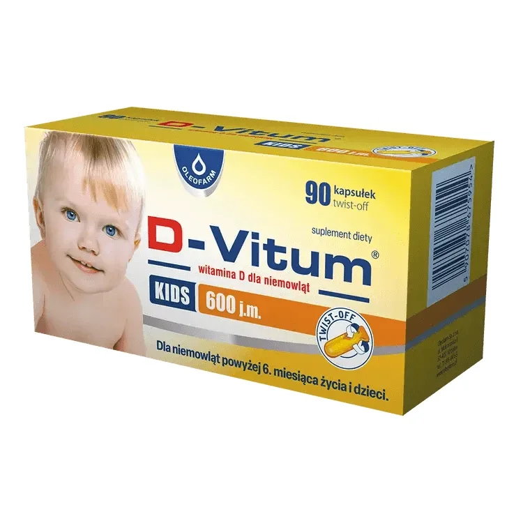 D-Vitum Kids 600 UI, vitamina D pentru sugari de peste 6 luni și copii, 90 de capsule detașabile Oleofarm — preț și oferte