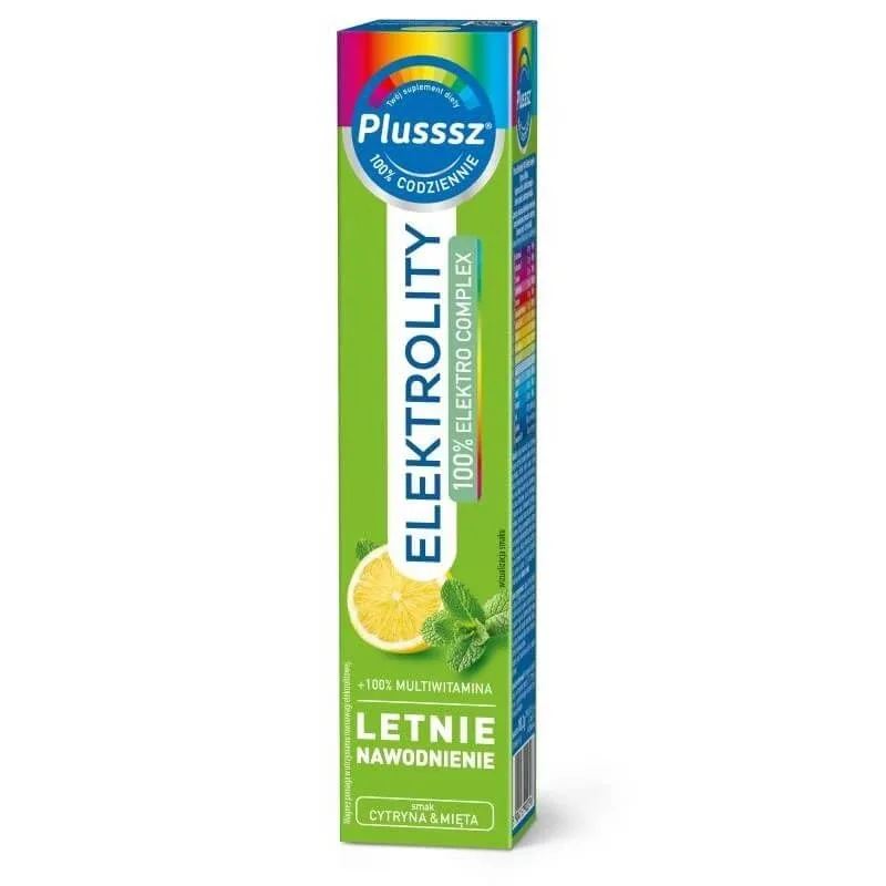 Plusssz Elektrolity + 100% Multivitamine, aromă de lămâie și mentă, 24 comprimate efervescente — preț și oferte