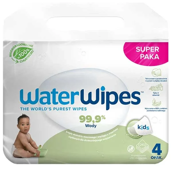 WaterWipes Soapberry Bio, șervețele umede, apă cu extract de săpun, de la naștere, 4 x 60 bucăți — preț și oferte