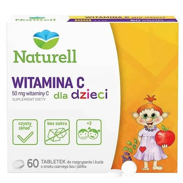 Naturell Vitamina C pentru copii 50 mg, aromă de soc și măr, 60 comprimate masticabile Naturelle — preț și oferte