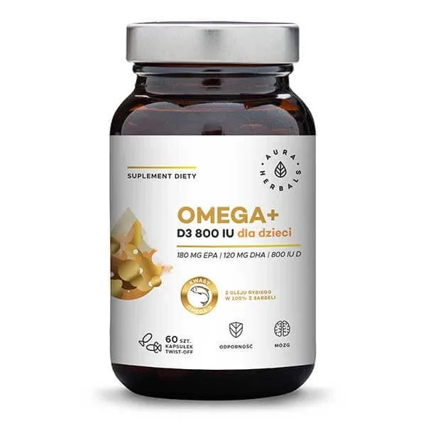 Aura Herbals Omega + Vitamina D3 800 UI pentru copii, 60 capsule twist-off — preț și oferte