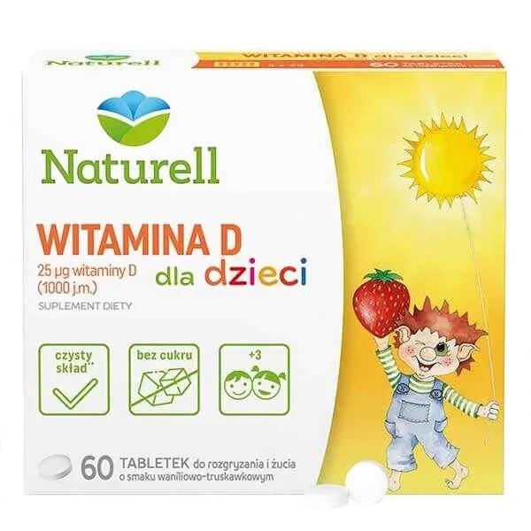 Naturell Vitamina D pentru copii 1000 UI, aromă de vanilie și căpșuni, 60 comprimate masticabile Naturelle — preț și oferte