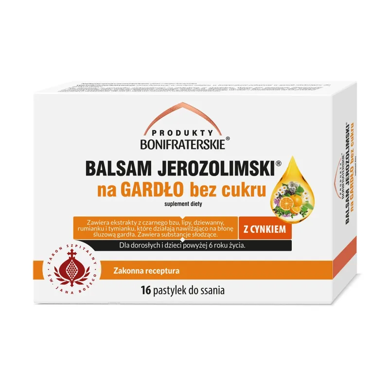 Bonifrater Products Jerusalem Throat Balm, fără zahăr, 16 pastiluțe Produkty Bonifraterskie — preț și oferte