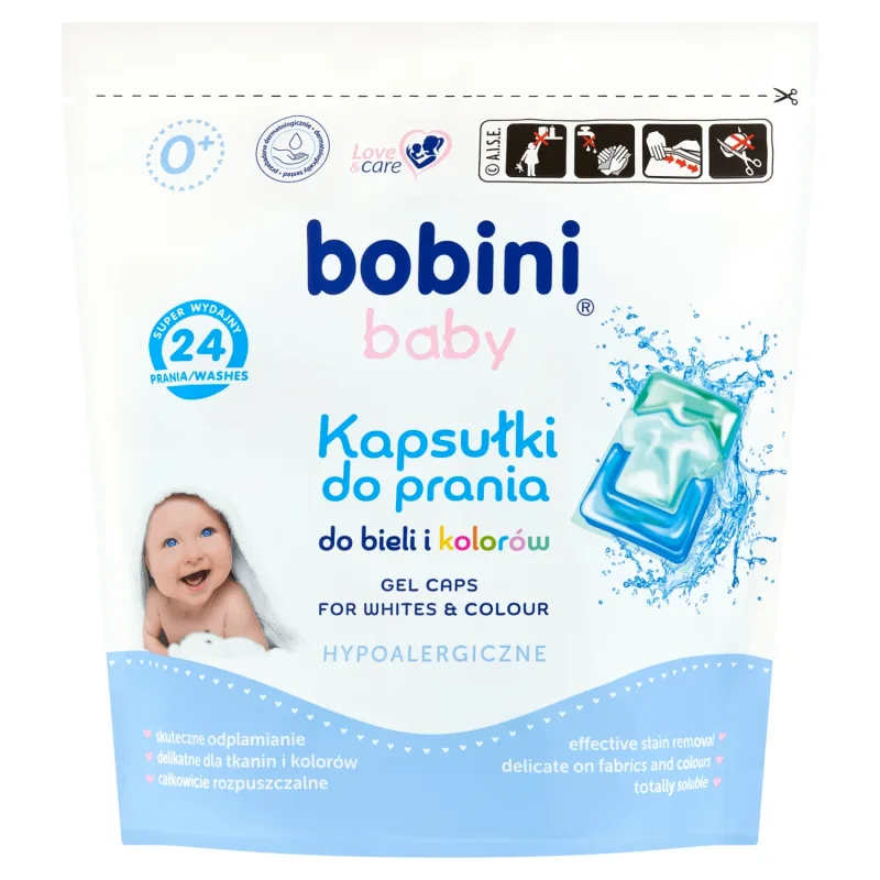Bobini Baby, capsule de spălat, hipoalergenice, pentru alb și culori, de la 1 zi, 24 bucăți — preț și oferte