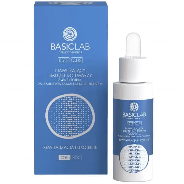 BasicLab Esteticus, gel de emu hidratant pentru față cu ectoină 4%, revitalizant și calmant, 30 ml — preț și oferte