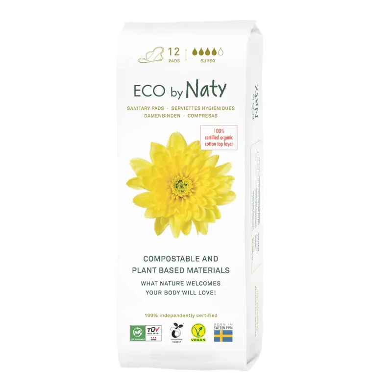 Eco by Naty, șervețele sanitare ecologice cu aripi, compostabile, Super, 12 bucăți — preț și oferte
