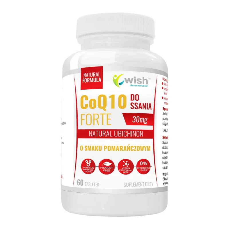 Wish CoQ10 Forte 30 mg, ubiquinonă naturală, aromă de portocale, 60 pastile — preț și oferte