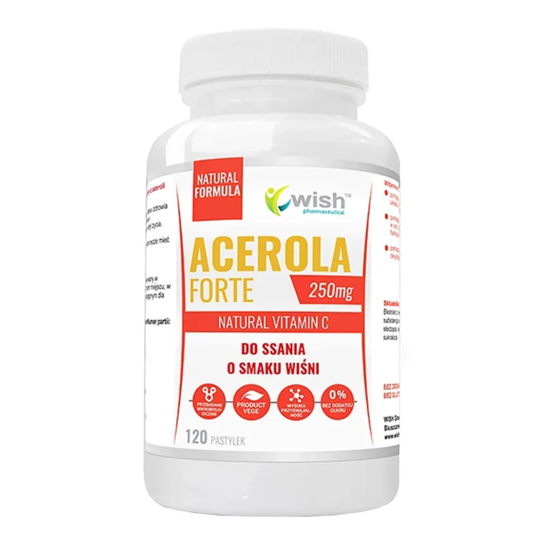 Wish Acerola Forte 250 mg, vitamina C naturală cu aromă de cireșe, 120 pastile — preț și oferte