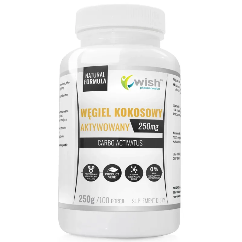 Wish Carbon activat de nucă de cocos 250 mg, pulbere, 250 g — preț și oferte