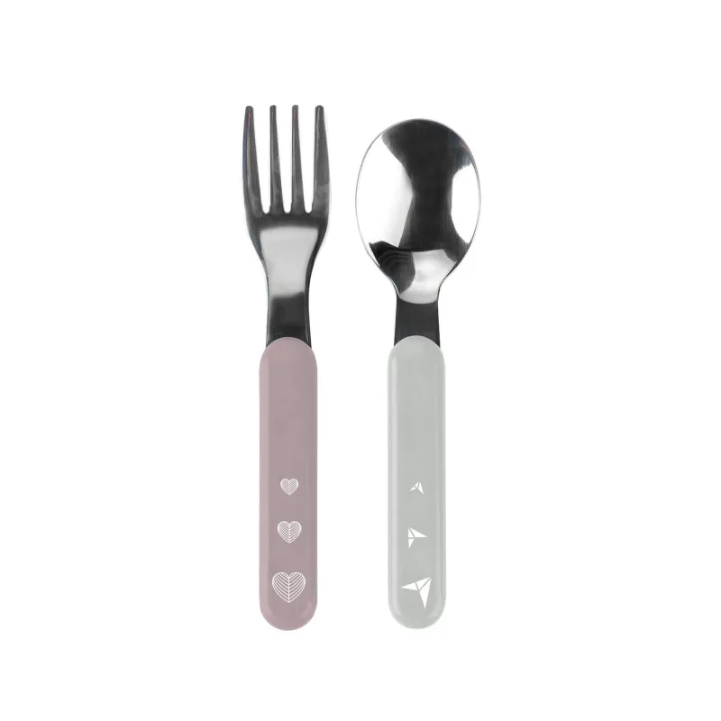 BabyOno, tacâmuri pentru copii, oțel inoxidabil, roz/gri, 1065/ 02, începând cu 12 luni — preț și oferte
