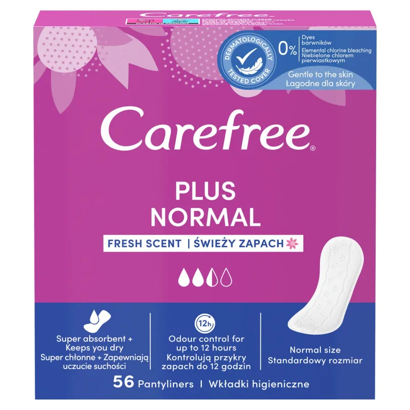 Carefree Plus Normal, tampoane sanitare, parfum proaspăt/parfum proaspăt, 56 buc — preț și oferte