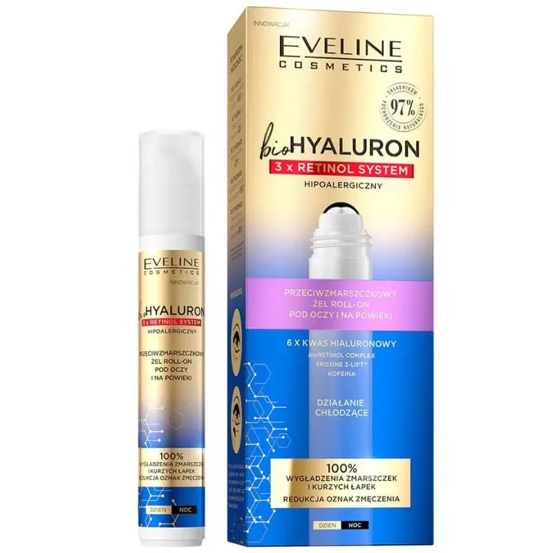 Eveline Cosmetics Bio Hyaluron 3 x Retinol, gel roll-on antirid pentru ochi și pleoape, 15 ml — preț și oferte