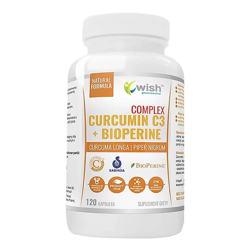 Wish Curcumin C3 + Bioperine Complex, curcumină și piperină, 120 capsule — preț și oferte