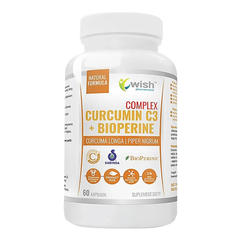Wish Curcumin C3 + Bioperine Complex, curcumină și piperină, 60 capsule — preț și oferte