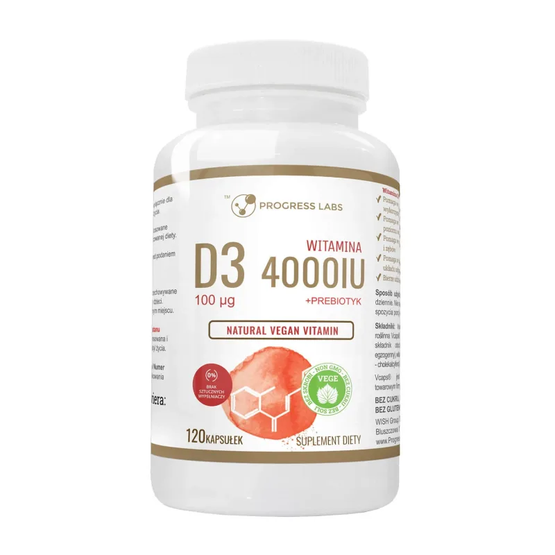 Progress Labs Vitamina D3 4000 UI 100 μg + Prebiotic, 120 capsule — preț și oferte