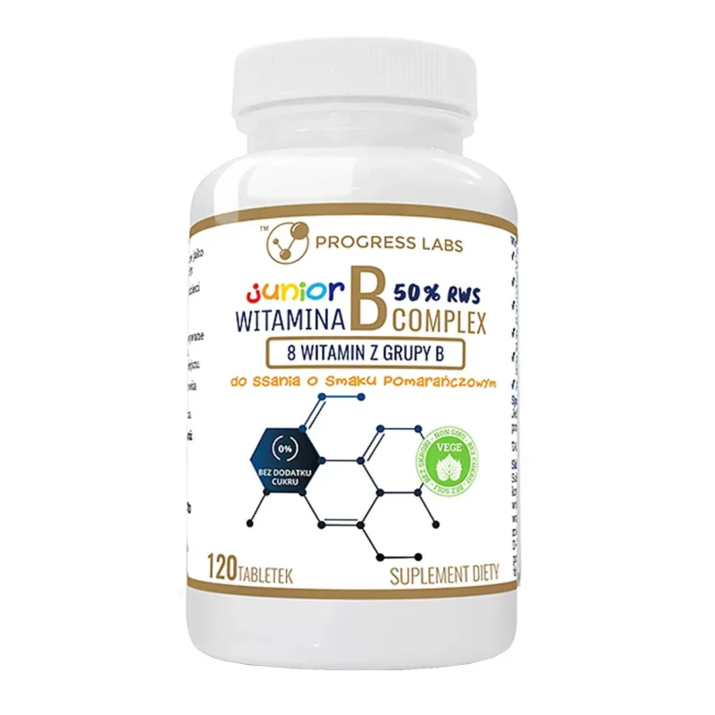Progress Labs Vitamina B-Complex Junior 50% RWS, aromă de portocale, 120 pastile — preț și oferte