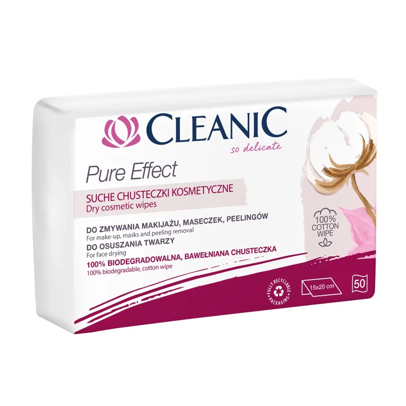Cleanic Pure Effect, șervețele cosmetice uscate, biodegradabile, 50 bucăți — preț și oferte