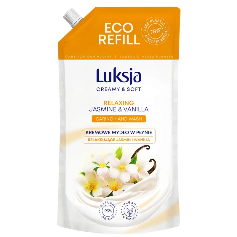 Luxja Creamy &amp; Soft, săpun lichid cremos, relaxant, iasomie și vanilie, stoc, 900 ml Luksja — preț și oferte