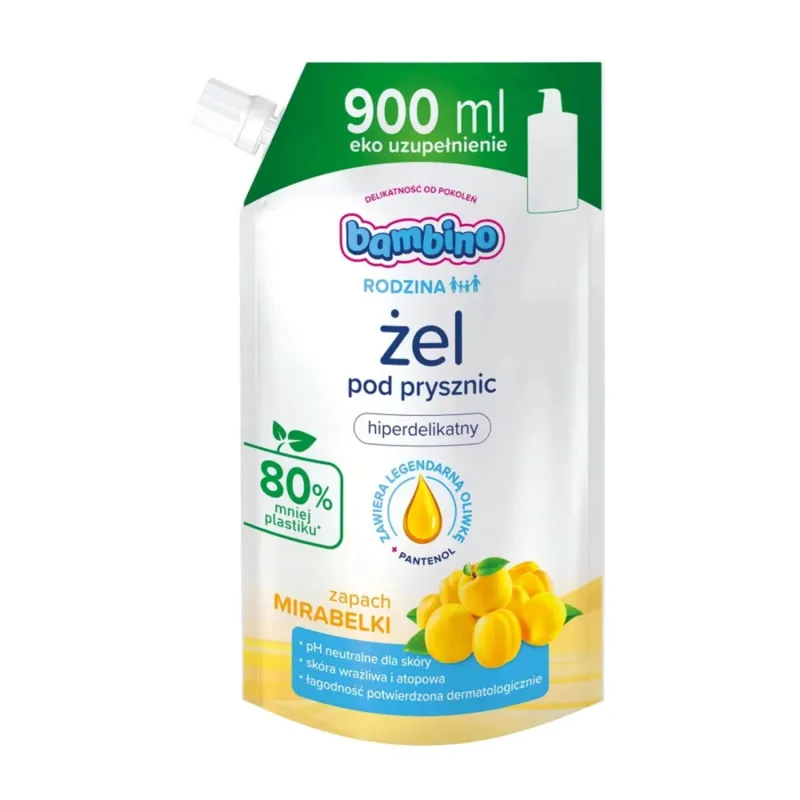 Bambino Family, gel de duș, hiper-delicat, parfum mirabelle, de la 3 ani, stoc, 900 ml — preț și oferte