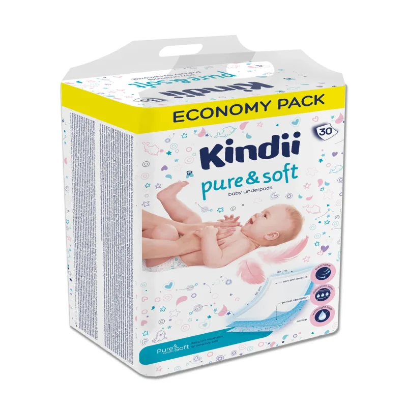 Kindii Pure &amp; Soft, absorbante de unică folosință pentru copii, 60 cm x 40 cm, 30 bucăți — preț și oferte